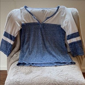 Open neck cropped long sleeve t shirt